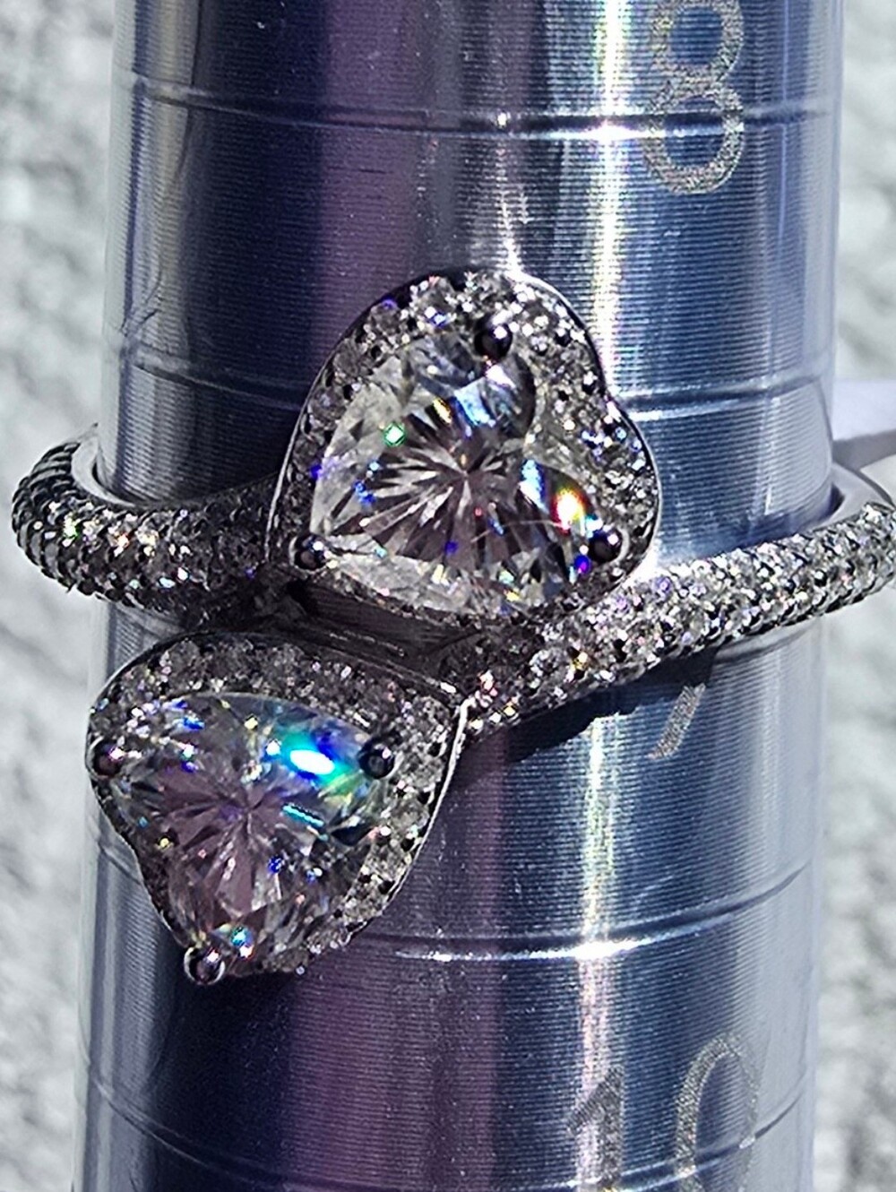 Sterling Silver Double Pear Halo Ring with Clear Stones